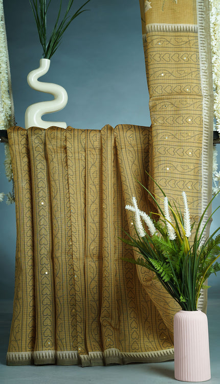 Kota Silk Saree With Mirror and Thread Work - Yellow