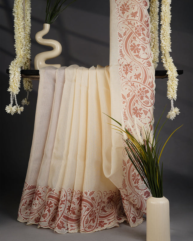 Silk Kota Saree with Paisley Design Border- C Brown