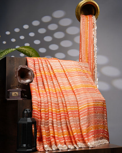 Georgette Saree With  Scallop Border Kardhana Sequence Work - Peach