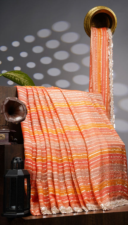 Georgette Saree With  Scallop Border Kardhana Sequence Work - Peach