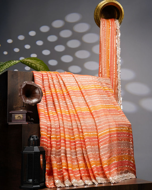 Georgette Saree With  Scallop Border Kardhana Sequence Work - Peach