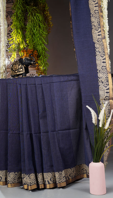 Handloom Cotton Saree with Thread Weaving Border- Light Blue