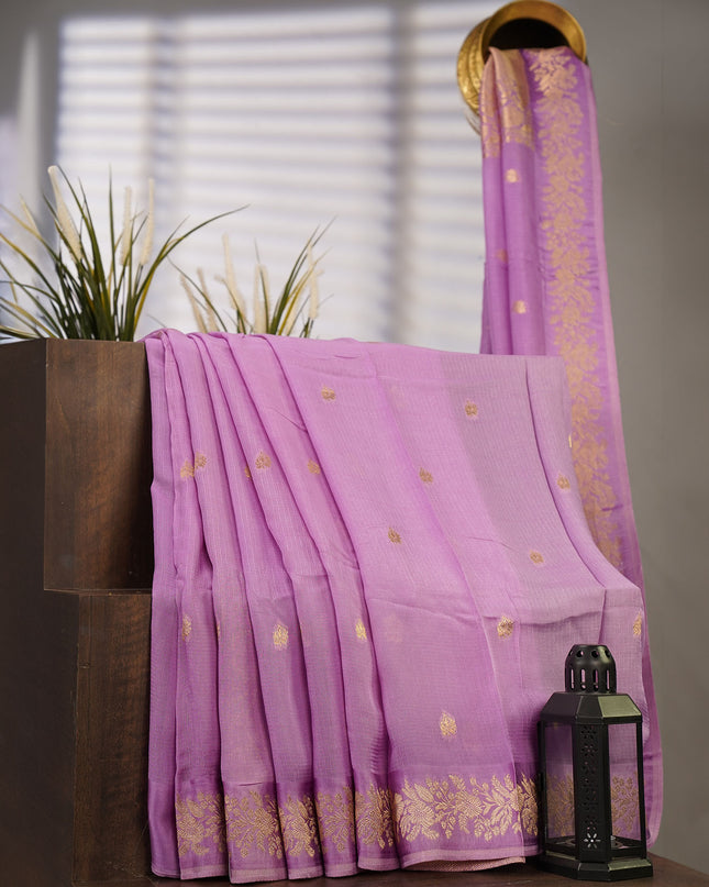Silk Kota Allover Golden Zari Buttis - Lavender