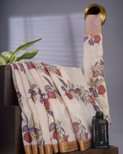 Lenin Jute Digital Print With Border - Creme