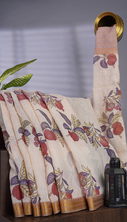 Lenin Jute Digital Print With Border - Creme