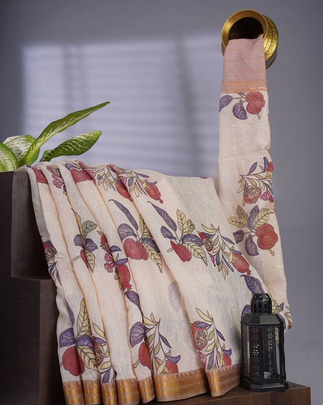 Lenin Jute Digital Print With Border - Creme