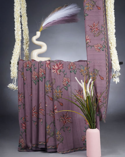 Georgette Saree With Floral Print - Tropical Orchid