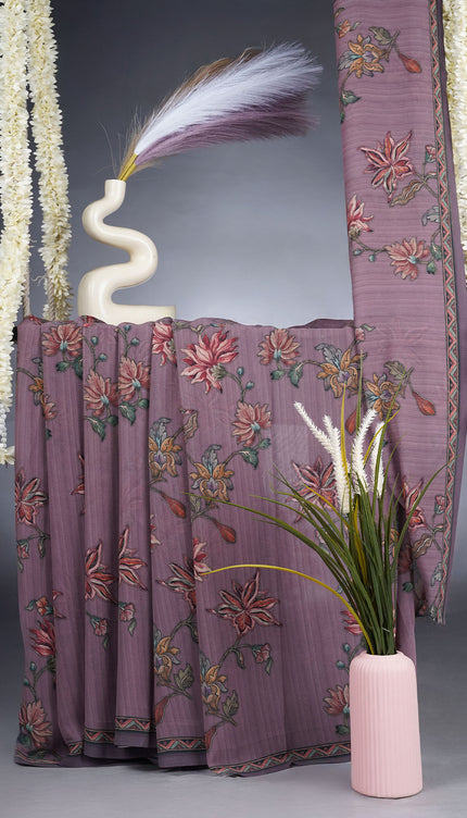 Georgette Saree With Floral Print - Tropical Orchid