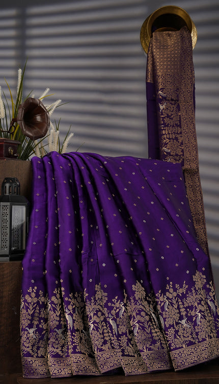 Banaras Silk with Golden Border- Violet