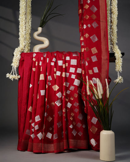 Banaras Silk Saree Gold and Silver Zari Butties and Border- Magenta