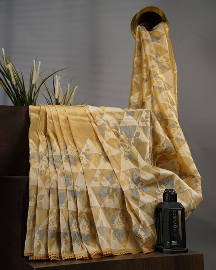 Tissue Georgette Allover Thread Embroidery Lace Border - Gold