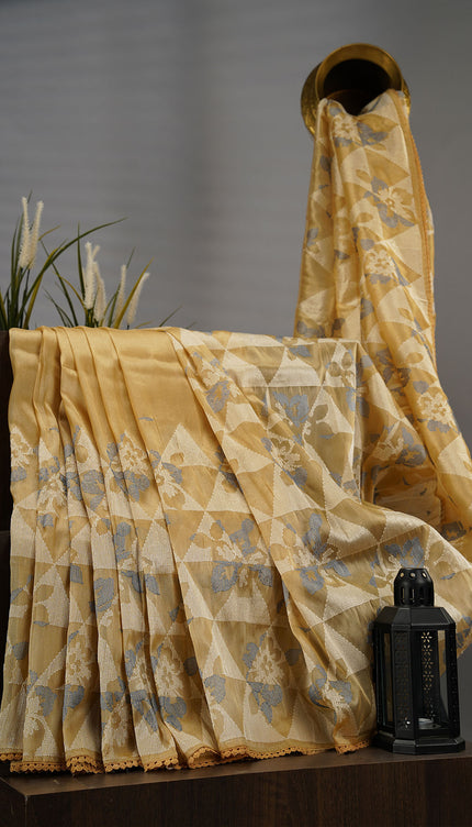 Tissue Georgette Allover Thread Embroidery Lace Border - Gold