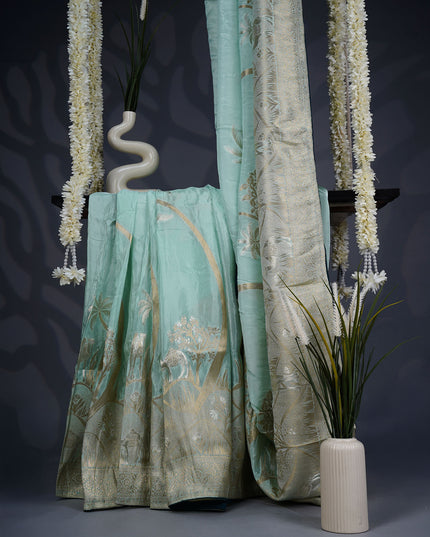Banarasi Silk Saree with Gold Zari Weaving- Light Blue