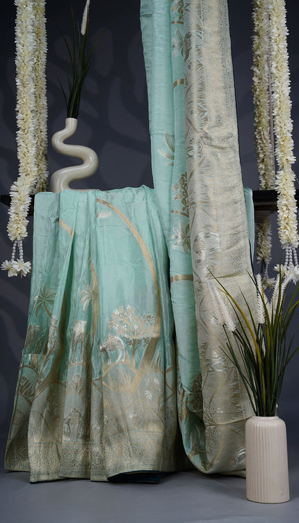 Banarasi Silk Saree with Gold Zari Weaving- Light Blue