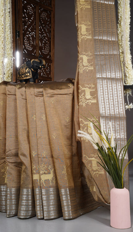 Mangalagiri Silk Saree with thread Work With Zari Border - Olive Green