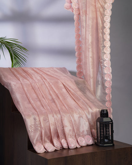 Tissue Organza Silkwith Kardana and Sequin Handwork, with a Scallop Border