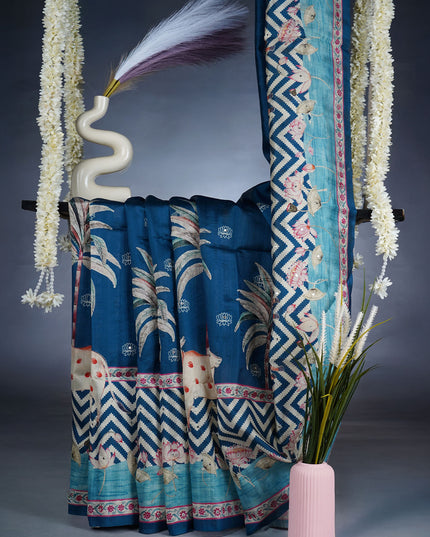 Tissue Silk Saree With Allover Mirror Work and Ari Work - P Blue