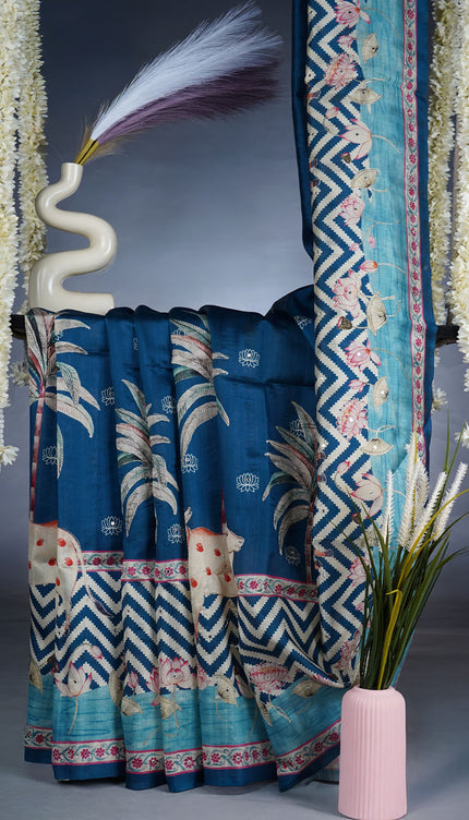 Tissue Silk Saree With Allover Mirror Work and Ari Work - P Blue