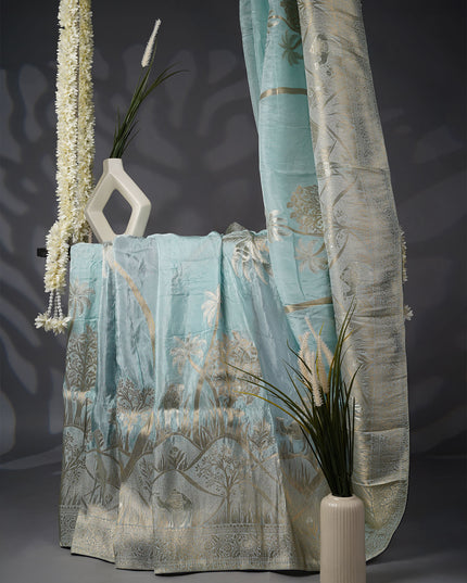 Banarasi Silk Saree with Gold Zari Weaving- Grey