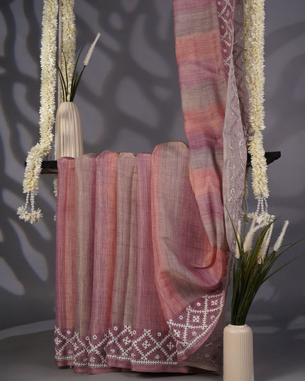 Lenin Tissue Saree with Thread Work Border- Purple