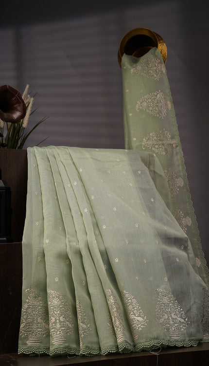 Tissue Linen Lace Border Embroidery Buttis - GREEN