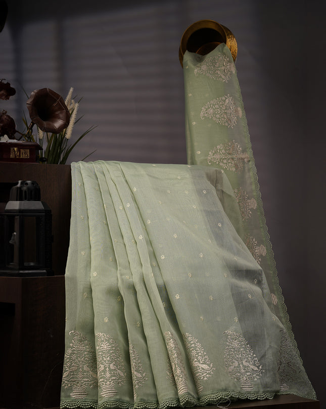 Tissue Linen Lace Border Embroidery Buttis - GREEN