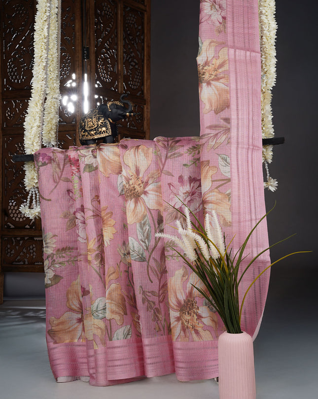 Kota cotton saree with digital print  - Pink