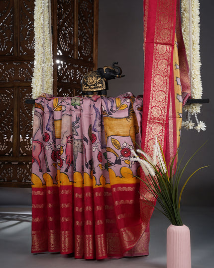 Binny Crepe Saree Floral Print With contrast Border - Light Pink