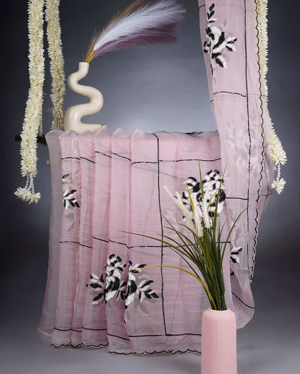 Glass Tissue Saree With Sequence Work - Baby Pink