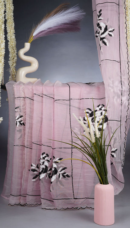 Glass Tissue Saree With Sequence Work - Baby Pink