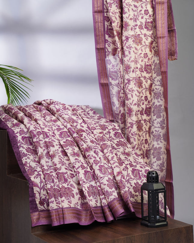 Chanderi Silk Allover Print with Antique Zari Border