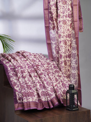 Chanderi Silk Allover Print with Antique Zari Border