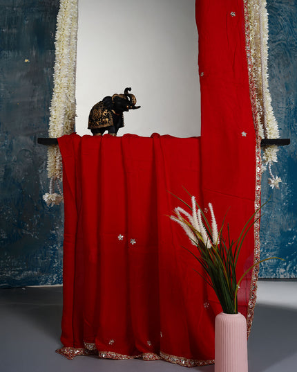 Italian Crape Mirror Work Botties With Kardhana Work - Red