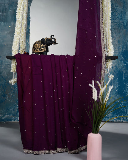 Russian Silk Saree with All Over Sequence Work and scallop border - Vailet