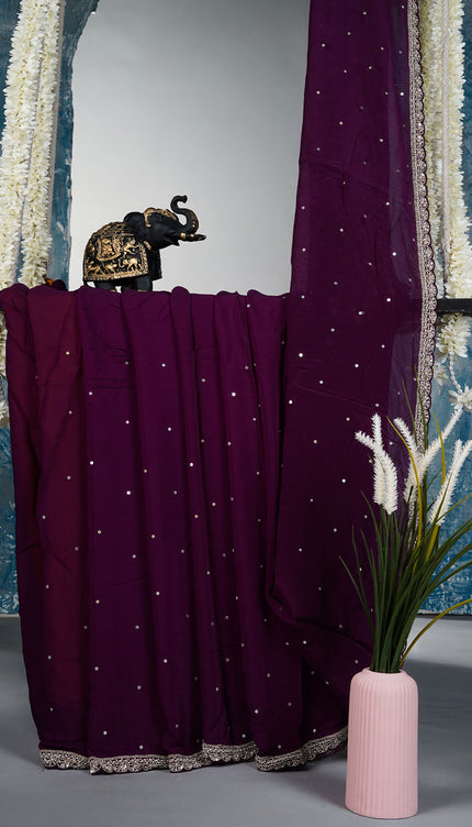 Russian Silk Saree with All Over Sequence Work and scallop border - Vailet