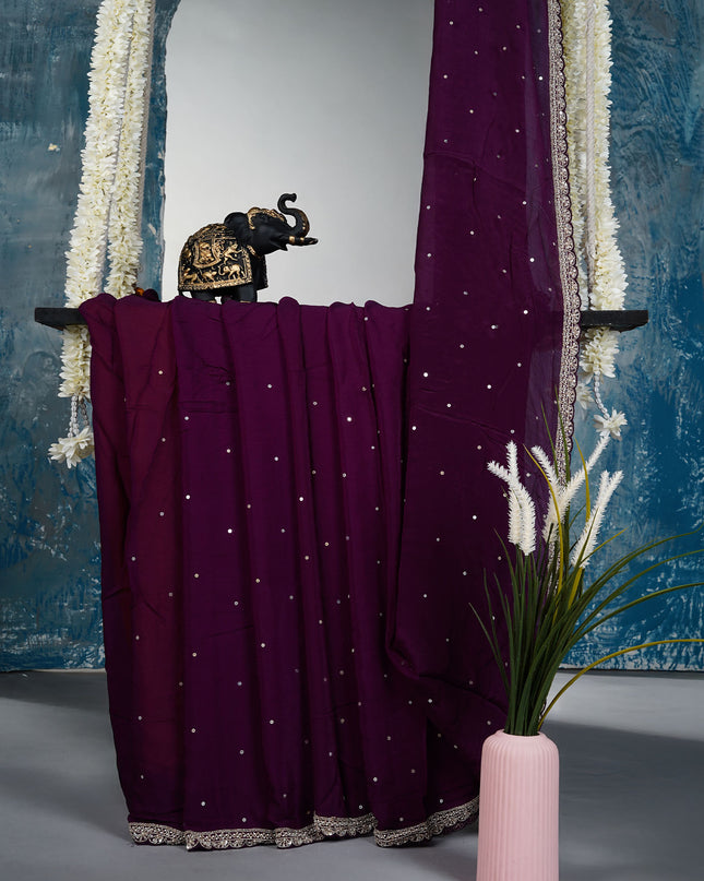 Russian Silk Saree with All Over Sequence Work and scallop border - Vailet