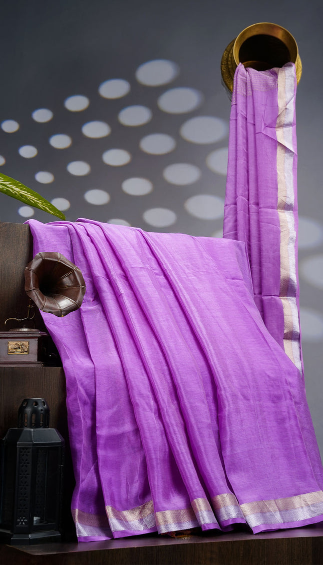 Binny Crepe Silk Saree With Golden Silver Zari Border - Lavender