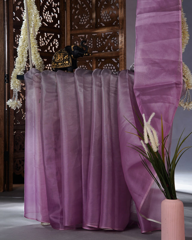 Soft organza saree with embroidered parrot motifs - Lavender