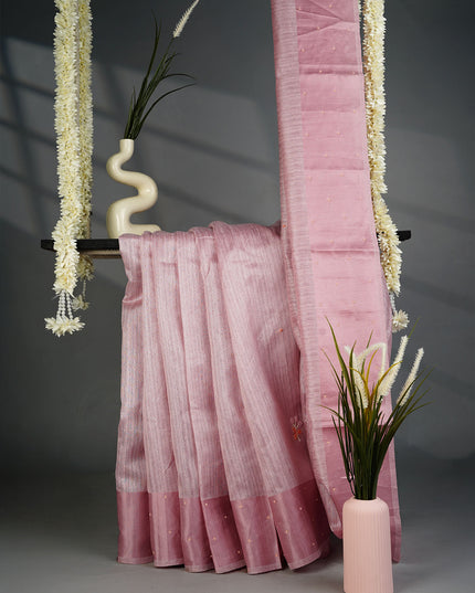 Jute Tusser Knot Work Butties with Satin Border- Onion Pink