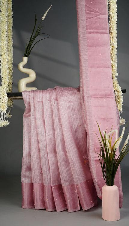 Jute Tusser Knot Work Butties with Satin Border- Onion Pink