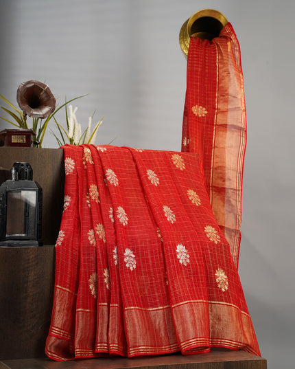 Georgette Gold & Silver Buttis With Kaddi Border  - Maroon