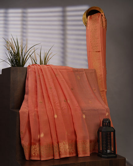 Silk Kota Allover Golden Zari Buttis - Peach