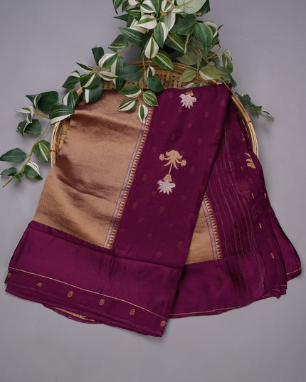 Soft Organza Silk with Gold & Silver Zari Floral Weaving Buties with Satin Border