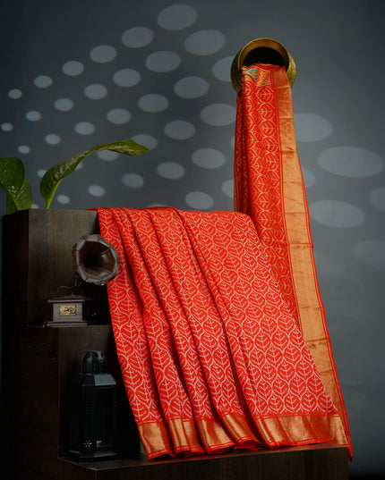 Ikkat Silk Saree with Kaddi Border- Orange
