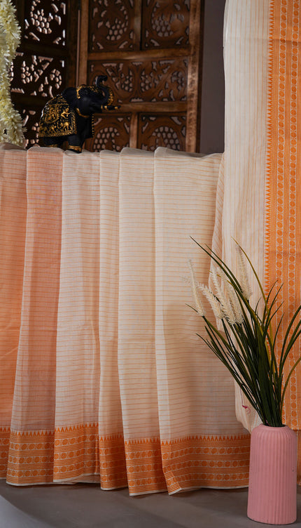 Mul cotton saree with stripes and thread weaving Border - Rust