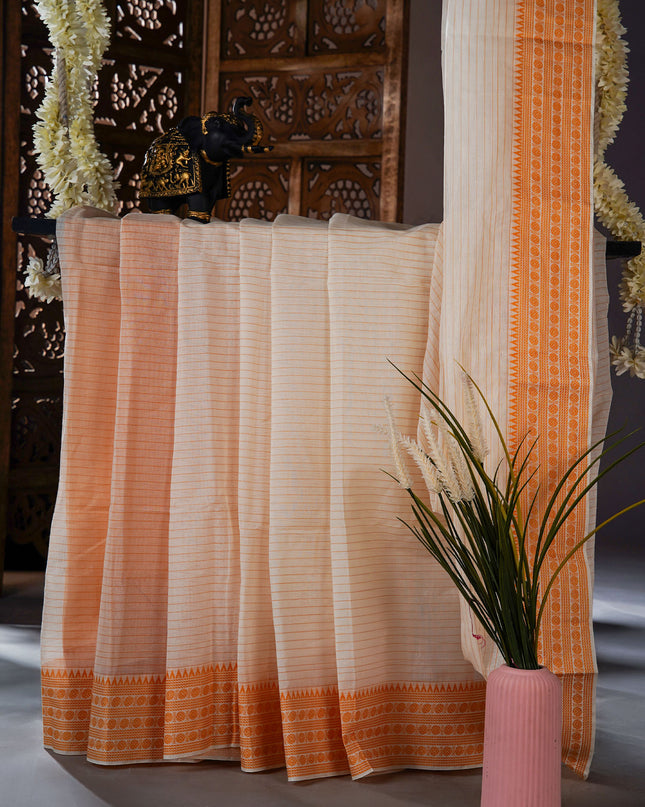 Mul cotton saree with stripes and thread weaving Border - Rust