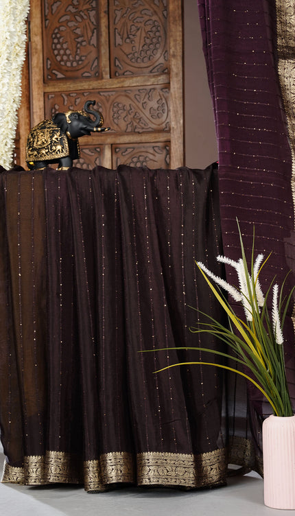 Chiffon saree with Parsi Gara work and kanchi border - Brown