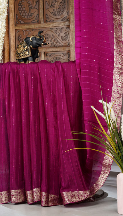 Chiffon saree with Parsi Gara work and kanchi border - Purple