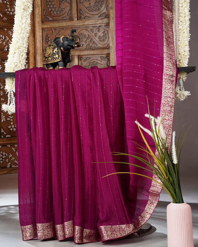 Chiffon saree with Parsi Gara work and kanchi border - Purple