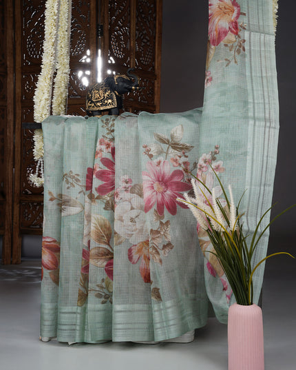 Kota cotton saree with digital print - Mint Green